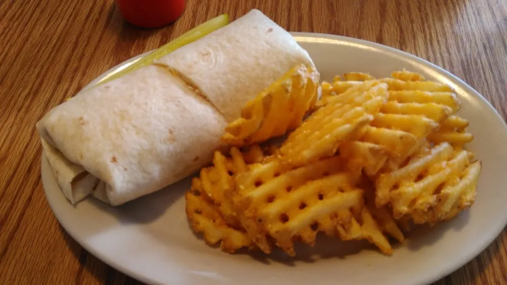 Grilled Chicken Wrap and Waffle Fries